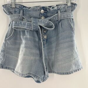 AMERICAN EAGLE MOM SHORTS HIGH RISE PAPER BAG TIE WAIST DENIM SHORTS 3” SIZE 4
